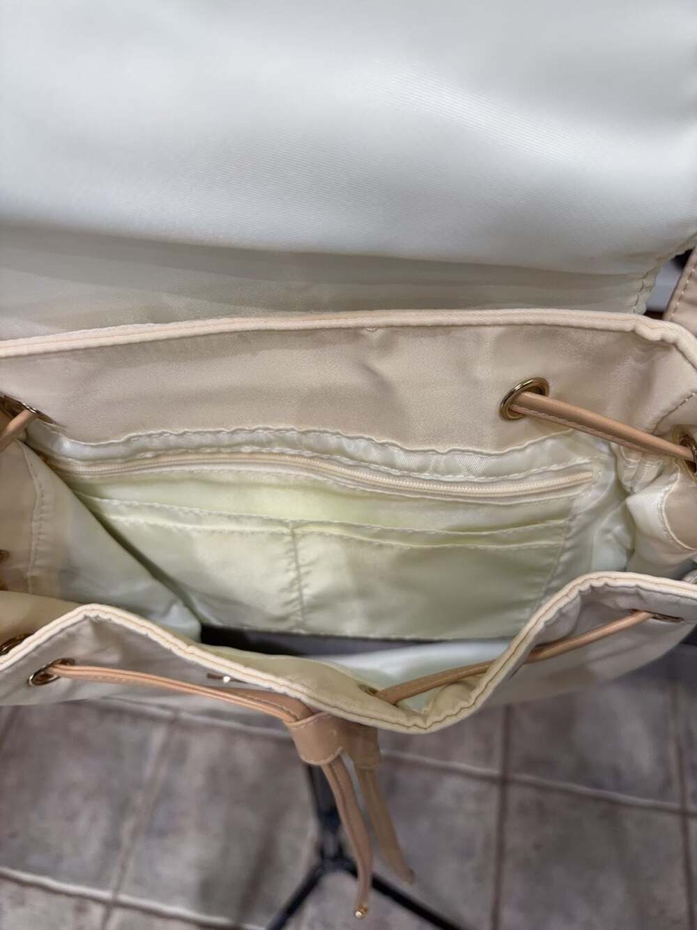 LouLu Cream Nylon Drawstring Backpack - Picture 2 of 12